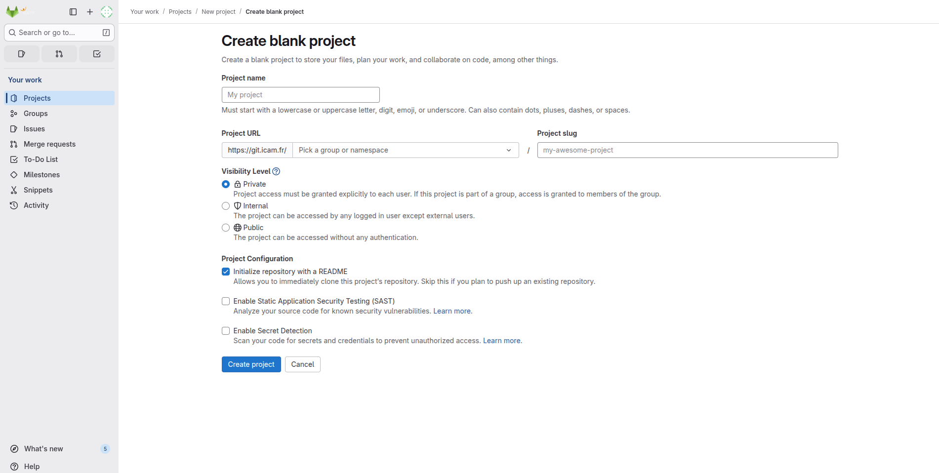 GitLab Create Project - Details